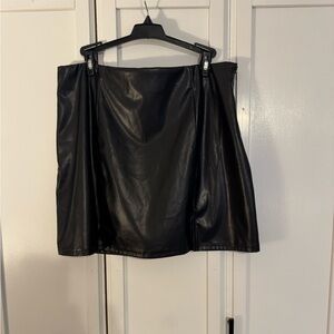 Black Faux Leather Mini Skirt with Slit